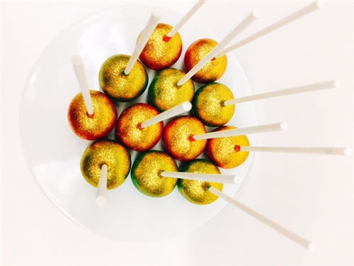 Red, Green, and Gold Glittered Dozen Red Velvet Cake Pops