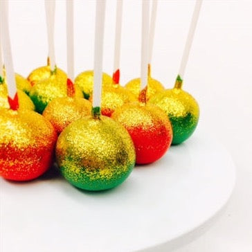 Red, Green, and Gold Glittered Dozen Red Velvet Cake Pops